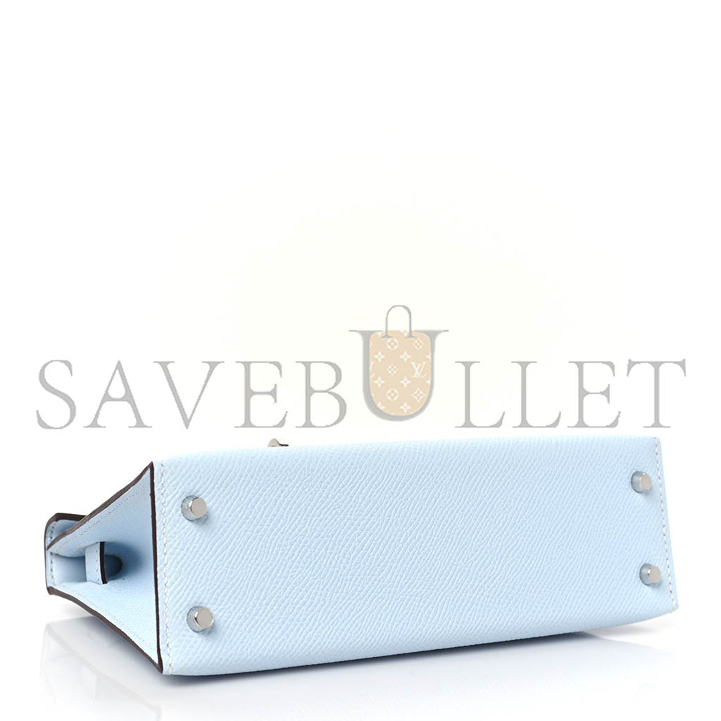 HERMÈS MASTER MINI KELLY II EPSOM HAZE BLUE SILVER BUCKLE (19*12*5.5cm)